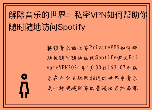 解除音乐的世界：私密VPN如何帮助你随时随地访问Spotify