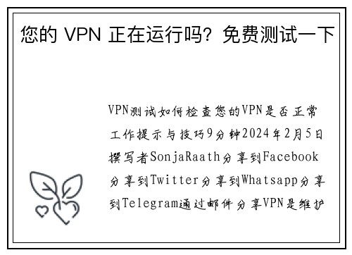 您的 VPN 正在运行吗？免费测试一下 